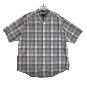 Alexander Juan Colours Mens Button Front Shirt Size 3XLT Tan Blue Black Plaid